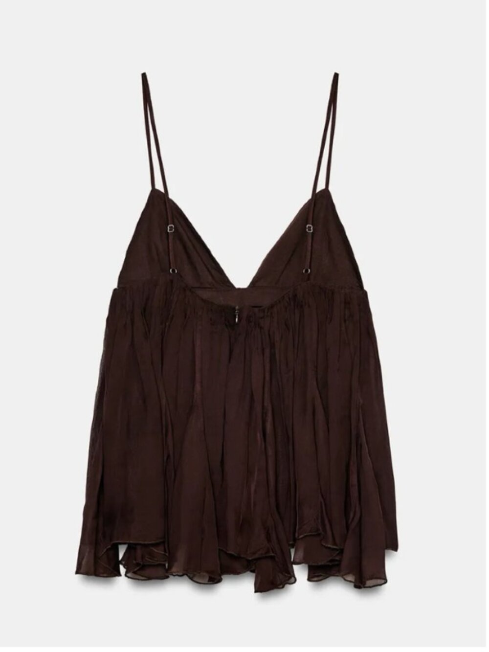 ZARA Brown Semi-Sheer Pleated Cami Top NWT Size M - Picture 5 of 15